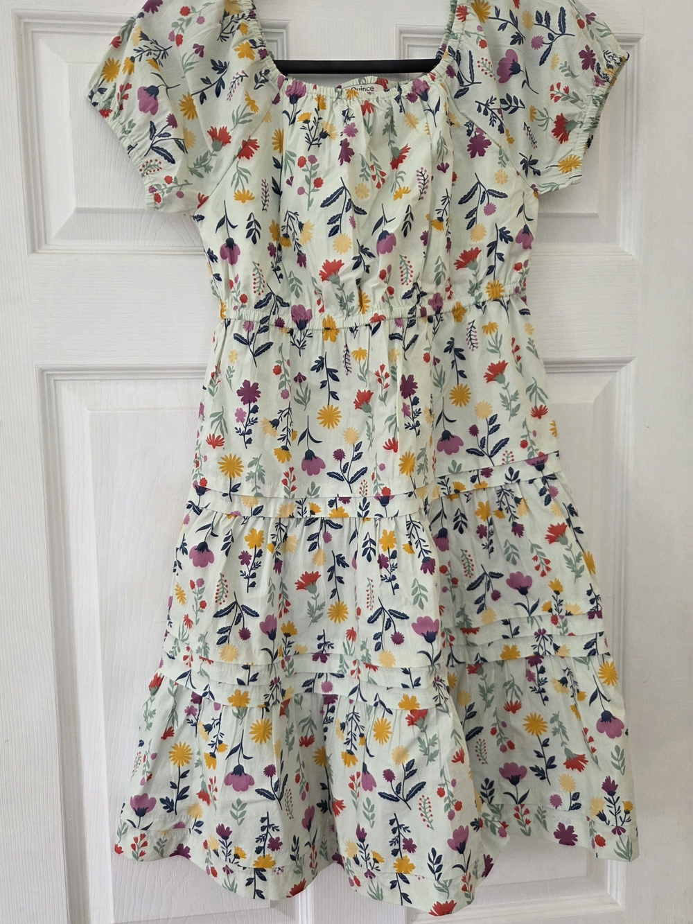 Quince Cream Tiered Kids Dress with Multicolor Floral Print